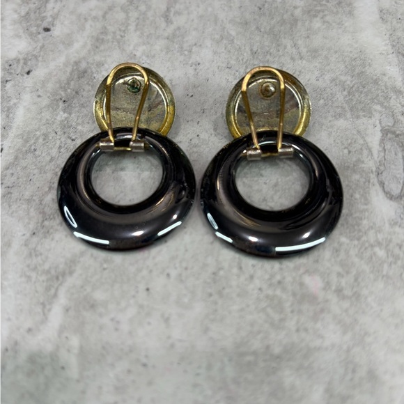Vintage Hematite Door Knocker Earrings Dangle Pierced Jewelry - Picture 3 of 4